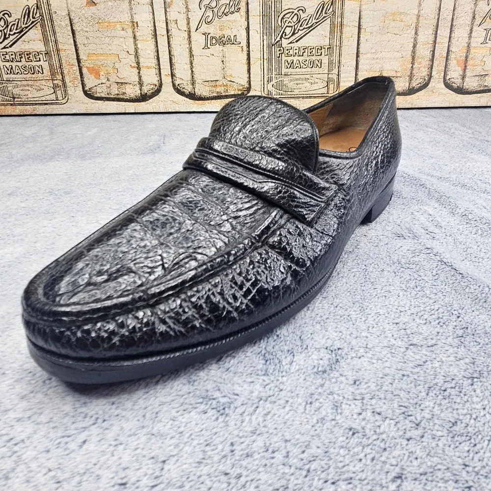 Vintage Cole Haan Loafers Mens 13F Black Pebbled Leather Slip On Shoes Vibram